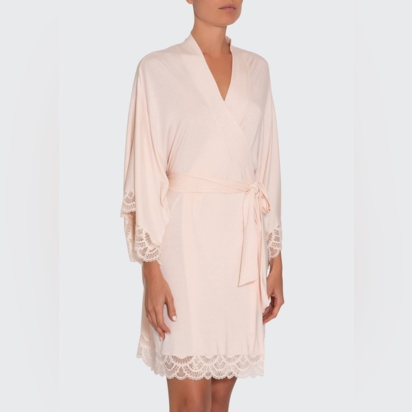 Eberjey Women’s Marianna Mademoiselle Lace-trim Kimono Robe in Pink Size S - Picture 1 of 8